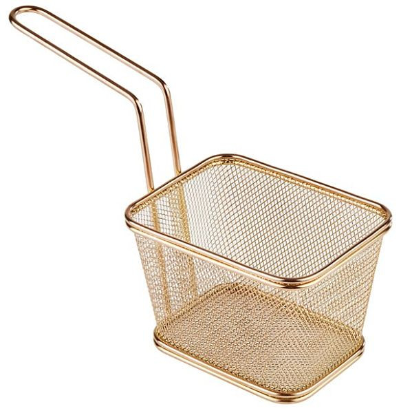 APS serveerfrituurmand, 13 x 10,5 cm, hoogte: 9 cm, roestvrij staal, goudlook, handvat 13,5 cm, -SNACKHOLDER-, 40623