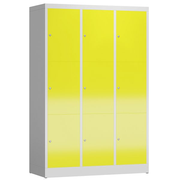 Lüllmann ClassiX lockerkast, 3 compartimenten met elk 3 compartimenten, 1800 x 1185 x 500 mm, lichtgrijs/zinkgeel, X-523336