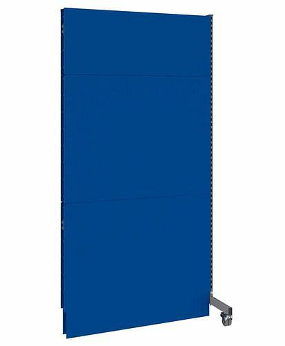 DENIOS mobiele akoestische scheidingswand, opzetpaneel, B 1250, H 2500 mm, eenzijdige akoestische geperforeerde plaat, grijs/blauw, 293116
