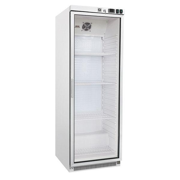 Gastro-Inox koelkast van wit staal met glazen deur 400 liter, statisch gekoeld met ventilator, netto inhoud 360 liter, 204.003