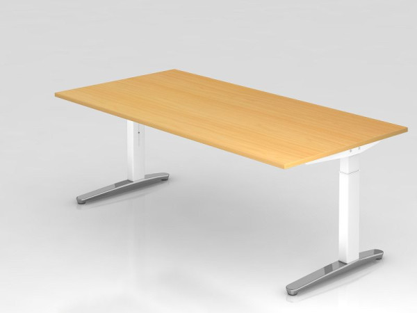 Hammerbacher bureau C-poot 200x100cm beuken/wit (gepolijst), rechthoekige vorm, VXB2E/6/WC