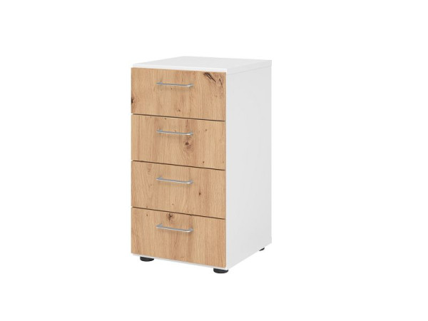 Hammerbacher ladekast 2OH, 4 laden 924S4 BS, romp: wit / voorkant: knoestig eiken, 40x41,7x74,8 cm (BxDxH), 4 laden, metalen handgreep, V924S4/W/R/BS