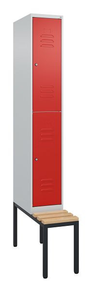 C+P dubbeldekkerkast Classic PLUS, 2120x300x815mm, 7035/3020, cilindersloten, beukenhouten zitlatten, met zitbank eronder, 0803507-10 S10092