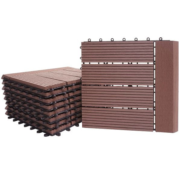 Mendler WPC vloertegel Rhone + finish, houtlook balkon/terras, 11x elk 30x30cm = 1m² Premium, koffie lineair horizontaal, 77622