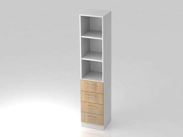Hammerbacher ladekast 5OH, 4 laden, onderpaneel, relinggreep wit/eiken, 40,6x42x200,4 cm (BxDxH), V7600/W/E/RE