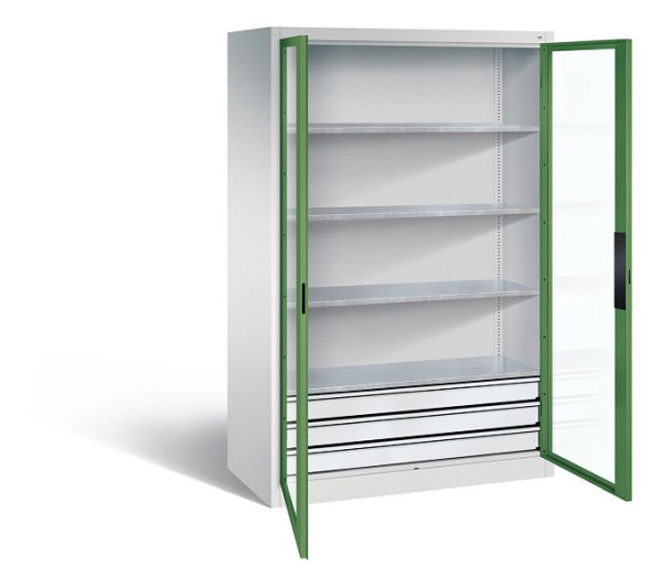 C+P gereedschapskast Acurado, H1950xB1200xD600mm, kleur: lichtgrijs / reseda groen, verzonken handgreep, 8932-5532 S10007