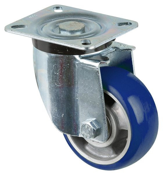 BS Rollen transportwiel zwenkwiel, polyurethaan wiel 83 Shore, aluminium velg kogellager, plaat, diameter: 100 mm, L400.B92.100