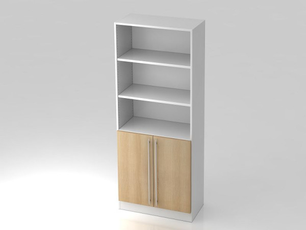 Hammerbacher kast 5OH, 2 deuren onder plintpaneel, relinggreep wit/eiken, 80x42x200,4 cm (BxDxH), V7700/W/E/RE