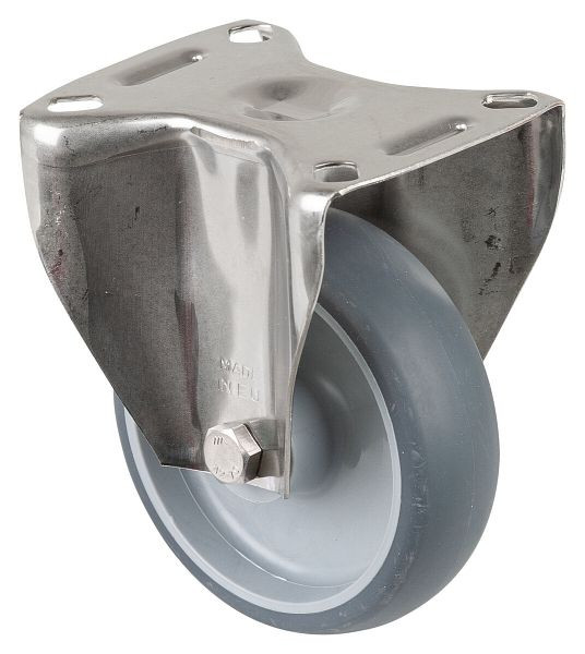 BS rollen RVS transportrol, vaste rol, breedte 30 mm, Ø100 mm, tot 80 kg, banden thermoplast grijs, kunststof, glijlager, plaat, H110.B43.100