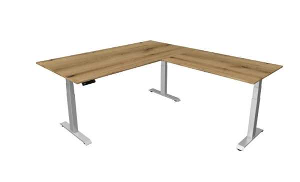 Kerkmann zit-statafel B 2000 x D 1000 mm met aanbouwelement 1200 x 800 mm, elektrisch in hoogte verstelbaar van 640-1290 mm, eiken, 10043355