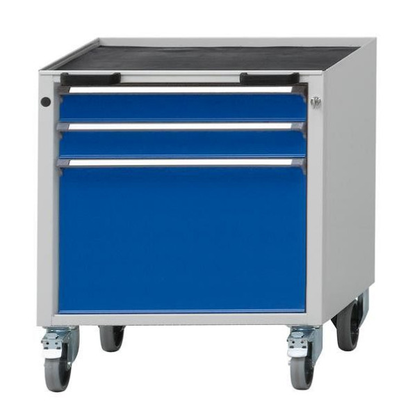 ANKE mobiele container; 660x615x750 mm; RAL 7035/5010; Kuip met antislipmat; 3 laden 90, 90, 360 mm, 450.204