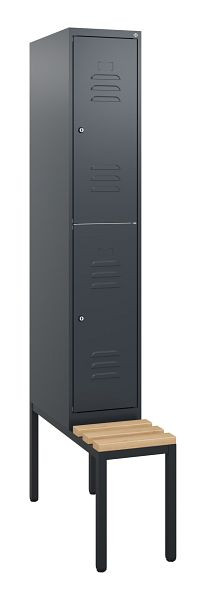 C+P dubbeldekkerkast Classic PLUS, 1950x300x815mm, 7016/7016, cilindersloten, zitlatten van beukenhout, met zitbank eronder, 0803505-10 S10042