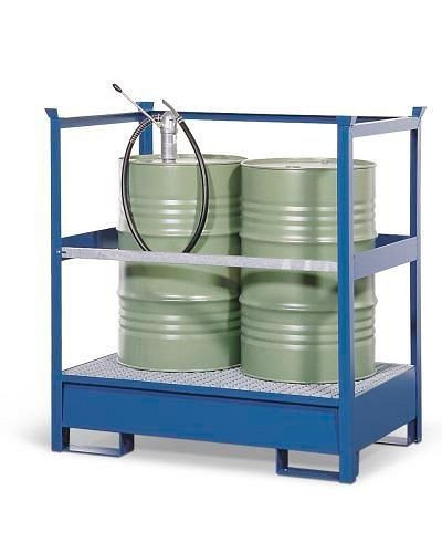 DENIOS station voor gevaarlijke goederen 2 P2-P van staal, gelakt, voor 2 vaten van 200 liter, met frame, 128-290