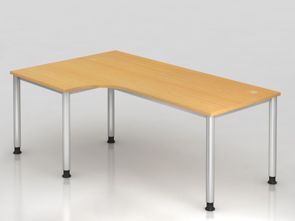 Hammerbacher hoektafel 4 voet rond 200x120cm 90° beuken/zilver, hoekvorm 90°, links of rechts te monteren, VHS82/6/S