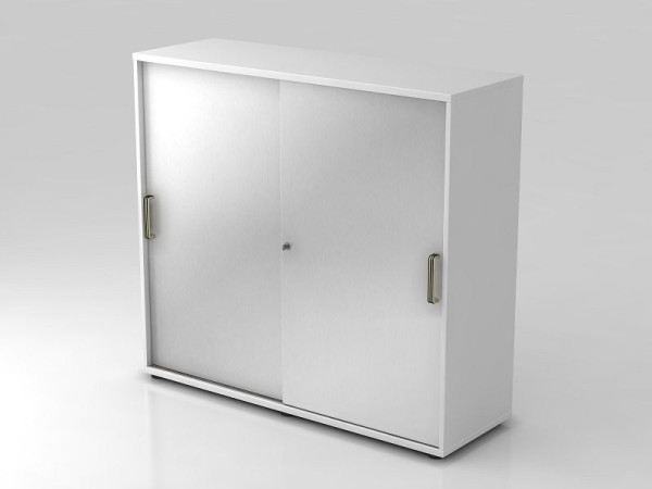 Hammerbacher schuifdeurkast 3OH 120cm gestreepte handgreep wit/zilver, 120x40x110 cm (BxDxH), V1753S/W/S/SG