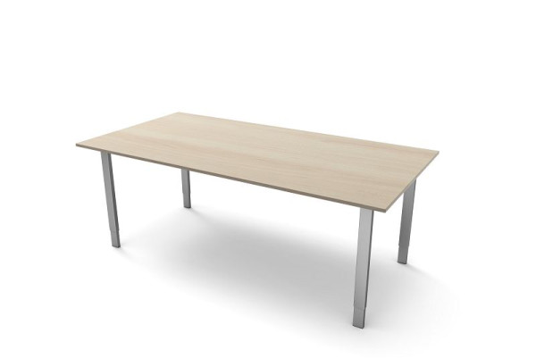 Kerkmann bureau extra groot / vergadertafel met 4-poots frame, B 2000 x D 1000 x H 680-820 mm, vorm 5, kleur: esdoorn, 11419550