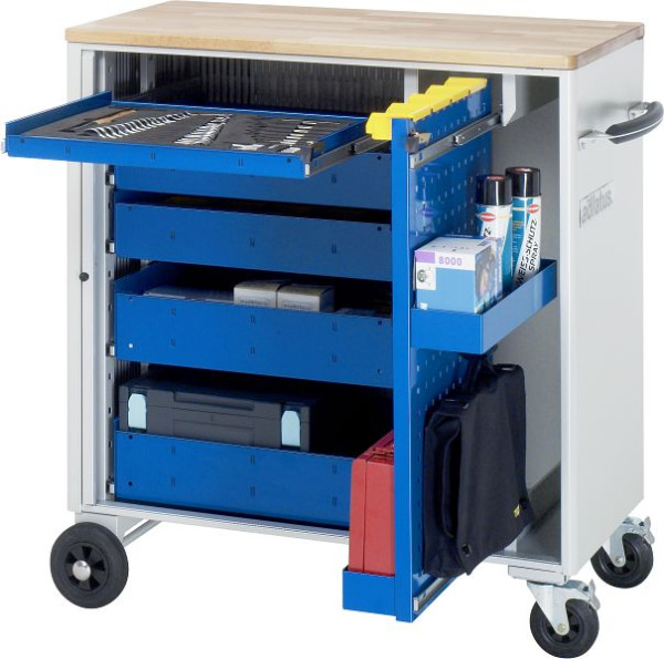 RAU gereedschapswagen serie adlatus model 10610, B1025 x D520 x H1080 mm, inclusief massief beukenhouten werkblad, 02-10610B.11