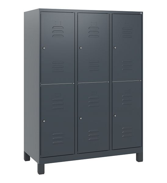 C+P Doppelstöckiger Spind Classic PLUS, Füße, 3 Abteile, 1630x1200x500mm, 7016/7016, Zylinderschlösser, 0803105-32 S10042