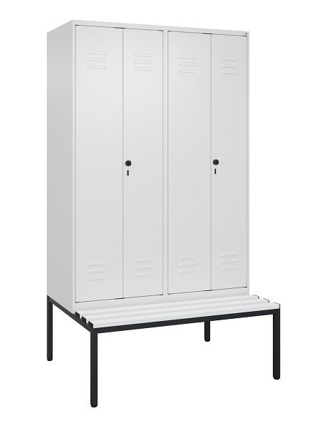 C+P luierkluis Classic PLUS, dubbele locker, 4 vakken, 2120x1200x815mm, 9016/9016, draaibare sluiting, met bank eronder, 0800527-40P S10044