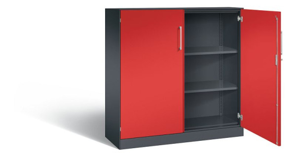 C+P vleugeldeurkast Asisto, H1310xB1200xD435mm, kleur: zwartgrijs / vuurrood, beugelgreep, 3 niveaus, 141031-000 S10122