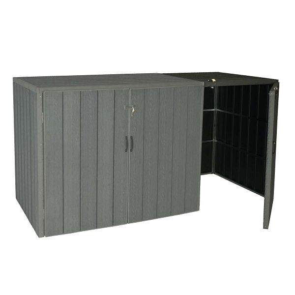 Mendler XL 1/2 WPC vuilnisbakbekleding uitbreiding HWC-J28, premium vuilnisbakbox, metaal houtlook, grijs, 76039+76040