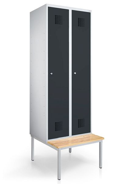 KEMMLIT lockerkast met 2 vakken 30cm met bank, antracietgrijs 7016, draaibare sluiting, 251923