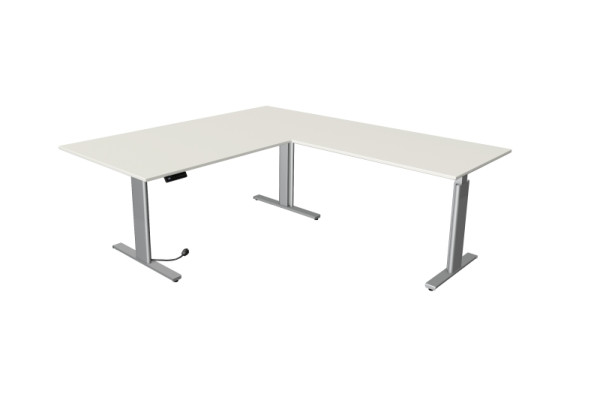 Kerkmann Move 3 zit-statafel zilver B 2000 x D 1000 mm met aanbouwelement 1200 x 800 mm, wit, 10235510