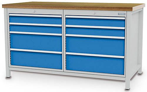 Bedrunka + Hirth box werkbank serie 1500 R24-24, 2x100, 2x200mm, lade volledig uittrekbaar 100%, 1500 x 750 x 859 mm, 03.15.32V