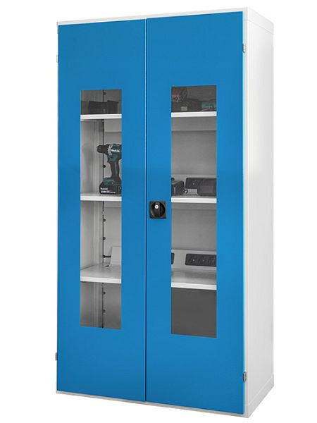 Bedrunka+Hirth batterijoplaadkast met 1 x elektronische plank en kijkvensterdeuren, 980 mm, D500 mm, H1838 mm, AKKU106SFA