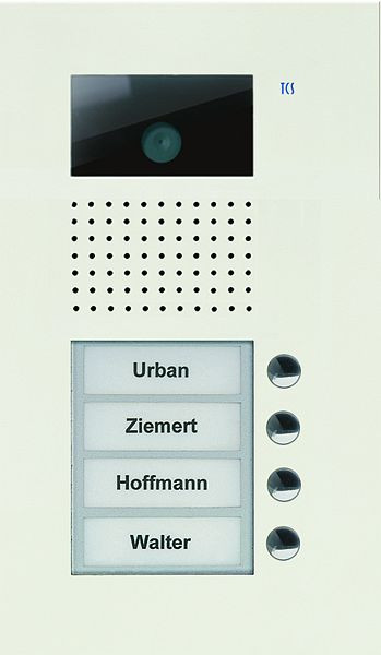 TCS video huisdeurstation serie AVU met 4 belknoppen (rechts uitgelijnd), 1 kolom, UP wit, AVU14040-0019