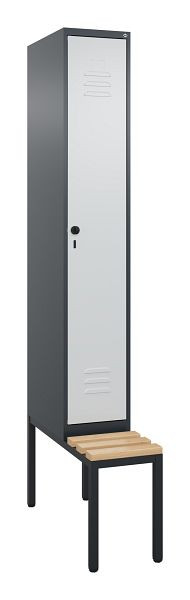C+P luierkastje Classic PLUS, met onderbank, 2120x300x815mm, 7016/7035, draaibare sluiting, beukenhouten zitlatten, 0800507-10 S10015