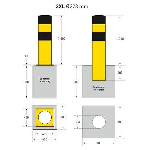 Moravia stootbeschermingspaal-3XL, thermisch verzinkt en geelzwart gecoat, Ø: 323 mm, 311071