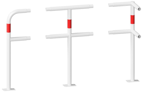 Schake beschermrailing, stalen buis Ø 48 mm, steunpaal voor plugbevestiging, eindpaal, thermisch verzinkt en wit gecoat, 448_80PB