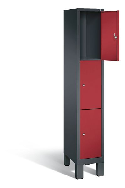 C+P lockerkast Evolo, H1850xB320xD500mm, kleur: zwartgrijs/robijnrood, 48010-103 S10017