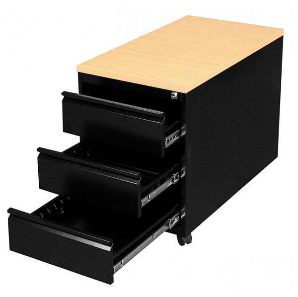 Lüllmann rolcontainer, 620 x 460 x 800 mm, gitzwart/esdoorn decor, 3 laden, 505802