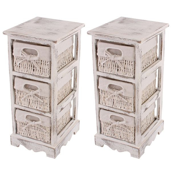 Mendler set van 2 planken dressoir met 3 mandlades 58x25x28cm, shabby look, vintage, wit, 30436