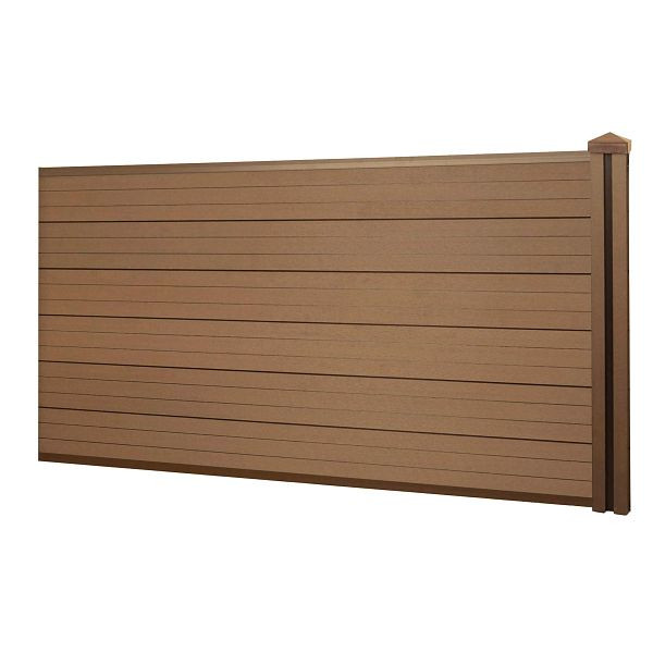 Mendler WPC inkijkscherm Sarthe, windscherm, WPC paal, laag aanbouwelement, 1.88m teak, 77576+77577
