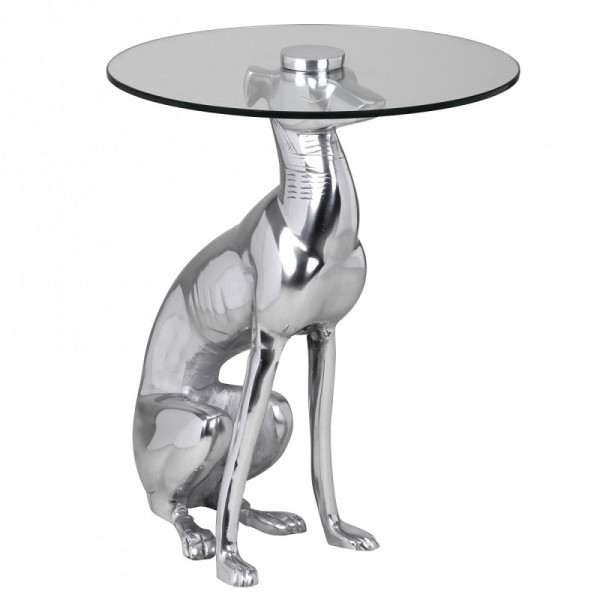 Wohnling Design decoratieve bijzettafel figuur DOG van aluminium in zilver, WL1.628