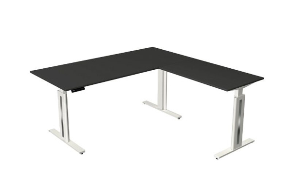 Kerkmann Move 3 fresh zit-/statafel, B 1800 x D 800 mm, met aanbouwelement 1000 x 600 mm, elektrisch in hoogte verstelbaar van 720-1200 mm, antraciet, 10186513