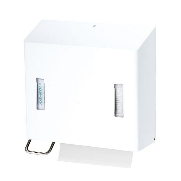 Air Wolf schuimzeep- en papieren handdoekdispenser, Omega-serie, H x B x D: 377 x 377 x 163 mm, wit roestvrij staal, 29-473