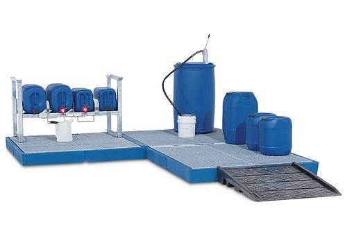 DENIOS vloerelement BK 22.22 gemaakt van polyethyleen (PE), met gegalvaniseerd rooster, 2200 x 2200 x 150 mm, 236-800