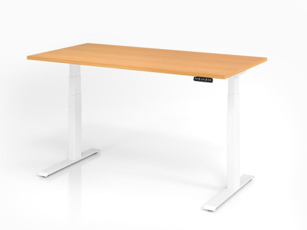Hammerbacher bureau XDKB16, 160 x 80 cm, blad: beuken, 25 mm dik, ABS dikke rand, rechthoekige vorm, wit, VXDKB16/6/W