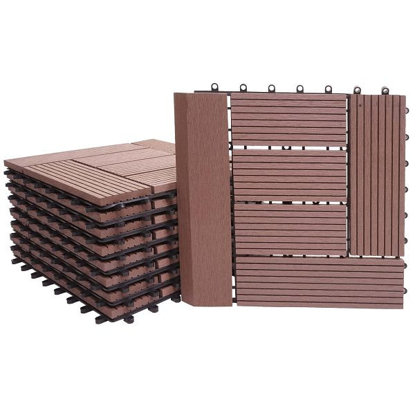 Mendler WPC vloertegel Rhone + finish, houtlook balkon/terras, 11x elk 30x30cm = 1m² premium, coffee offset, 77630