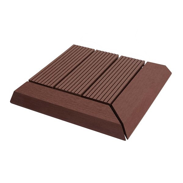 Mendler WPC hoekvloertegel Rhone + finish, houtlook terras, 30x30cm Premium, hoek links, koffie lineair, 77610