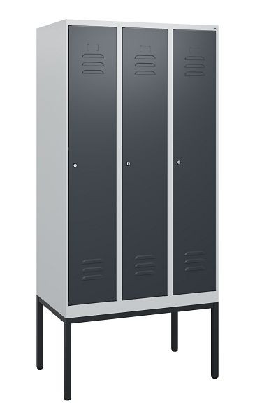 C+P Umkleidespind Classic PLUS, Gestell, 3 Abteile, 1950x900x500mm, 7035/7016, Zylinderschlösser, 0800305-30 S10023