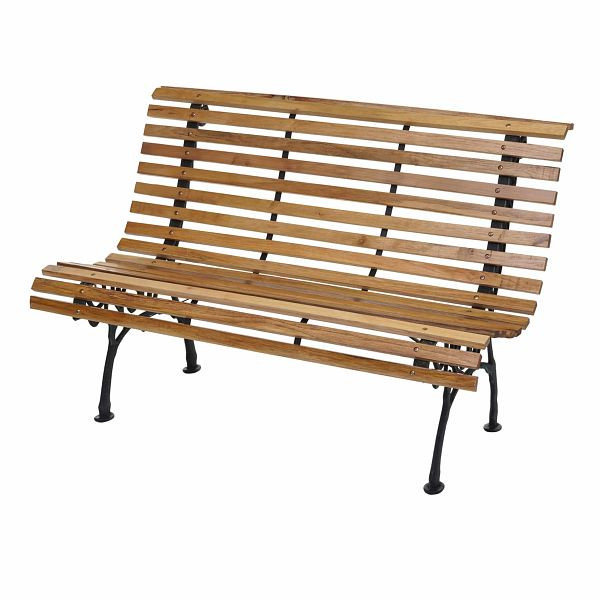Mendler tuinbank HWC-F97, bank parkbank houten bank, 2-zits gietijzer hout 122cm 22kg, lichtbruin, 70696