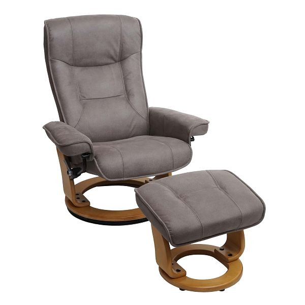 Mendler MCA relaxstoel Hamilton, TV-stoel kruk, stof/textiel 130 kg draagvermogen, lichtgrijs, naturel bruin, 75595