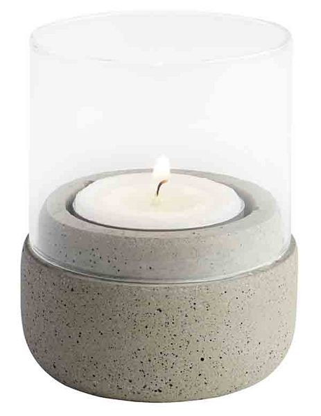 APS lantaarns, -ELEMENT-, Ø 6 cm, hoogte: 8 cm, beton, helder glas, meubelvriendelijke vilten voet, zonder theelichtje, VE 2 stuks, 03038