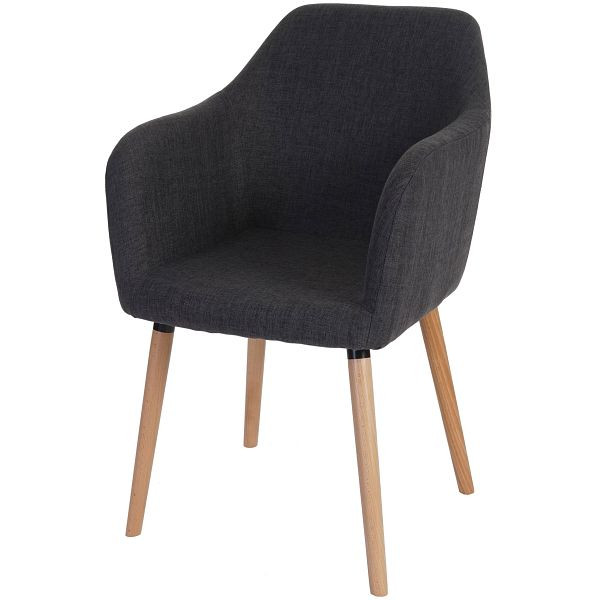 Mendler eetkamerstoel Malmö T381, stoel keukenstoel, retro jaren 50 design, textiel, grijs, lichte poten, 39630