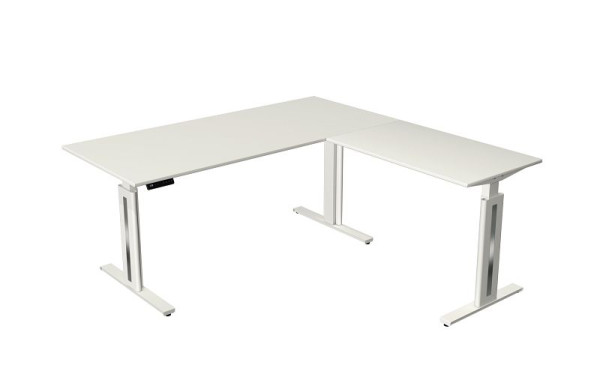 Kerkmann Move 3 fresh zit-/statafel, B 1800 x D 800 mm, met aanbouwelement 1000 x 600 mm, elektrisch in hoogte verstelbaar van 720-1200 mm, wit, 10186010